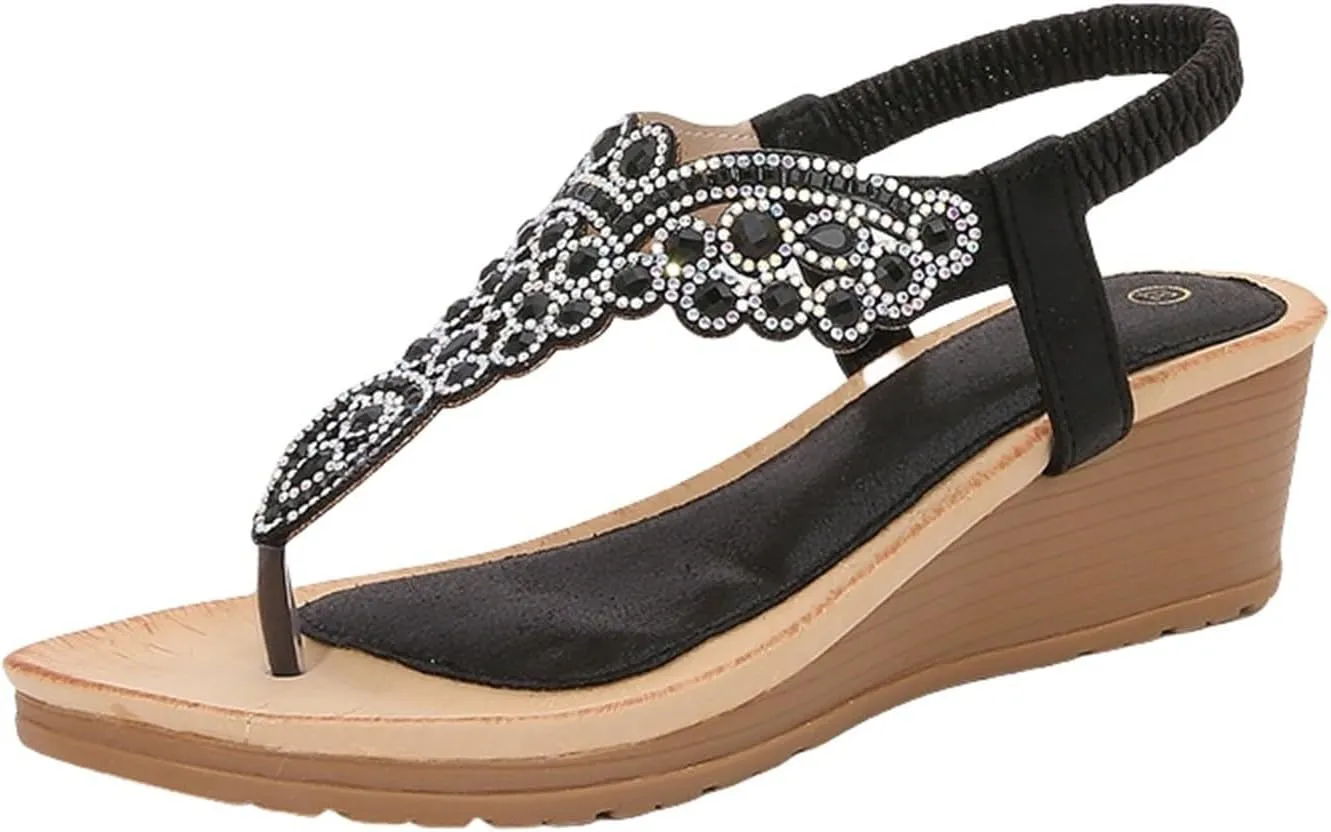 Women's Sandals New Summer Comfortable And Fashionable Retro Ethnic Style Lightweight Beach High Heel Sandals for