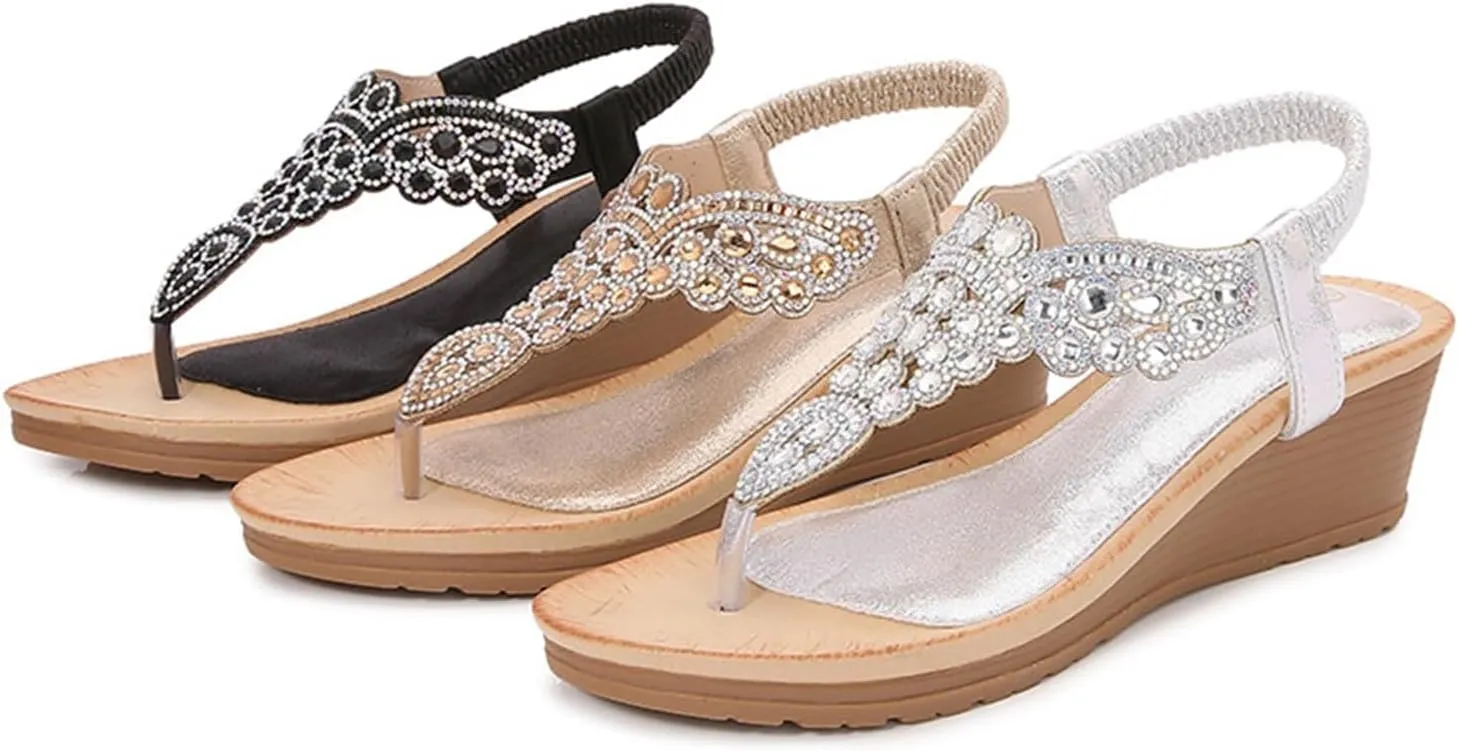 Women's Sandals New Summer Comfortable And Fashionable Retro Ethnic Style Lightweight Beach High Heel Sandals for