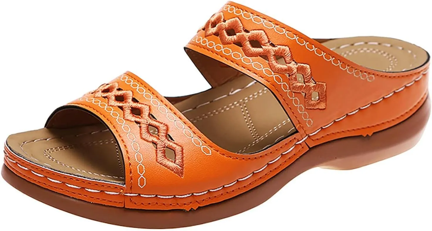 Womens Sandals Orthopedic Comfortable Arch Support Slip on Wedge Platform Slippers Dressy Summer Beach Casual Open Toe Strap Walking Outdoor Lightweight Shoes