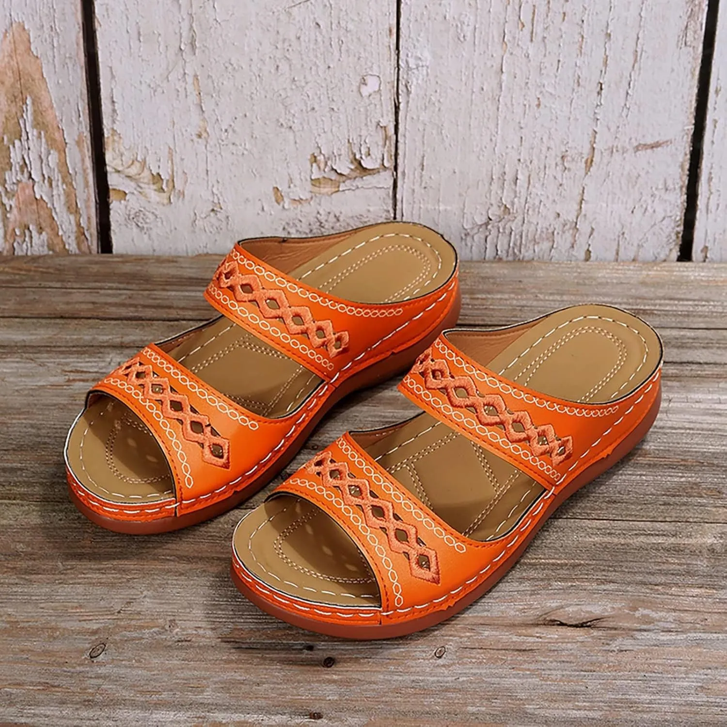 Womens Sandals Orthopedic Comfortable Arch Support Slip on Wedge Platform Slippers Dressy Summer Beach Casual Open Toe Strap Walking Outdoor Lightweight Shoes