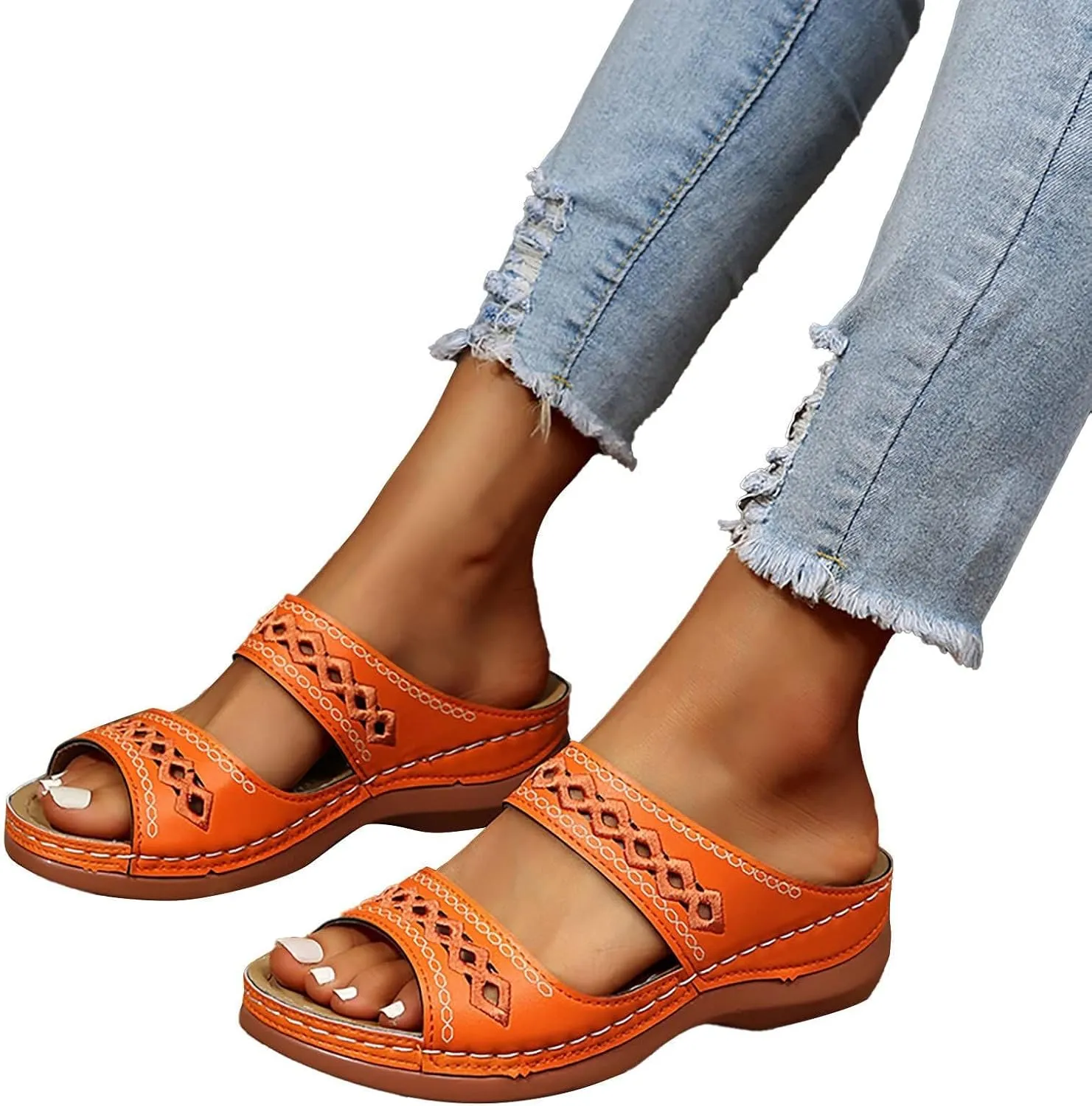 Womens Sandals Orthopedic Comfortable Arch Support Slip on Wedge Platform Slippers Dressy Summer Beach Casual Open Toe Strap Walking Outdoor Lightweight Shoes