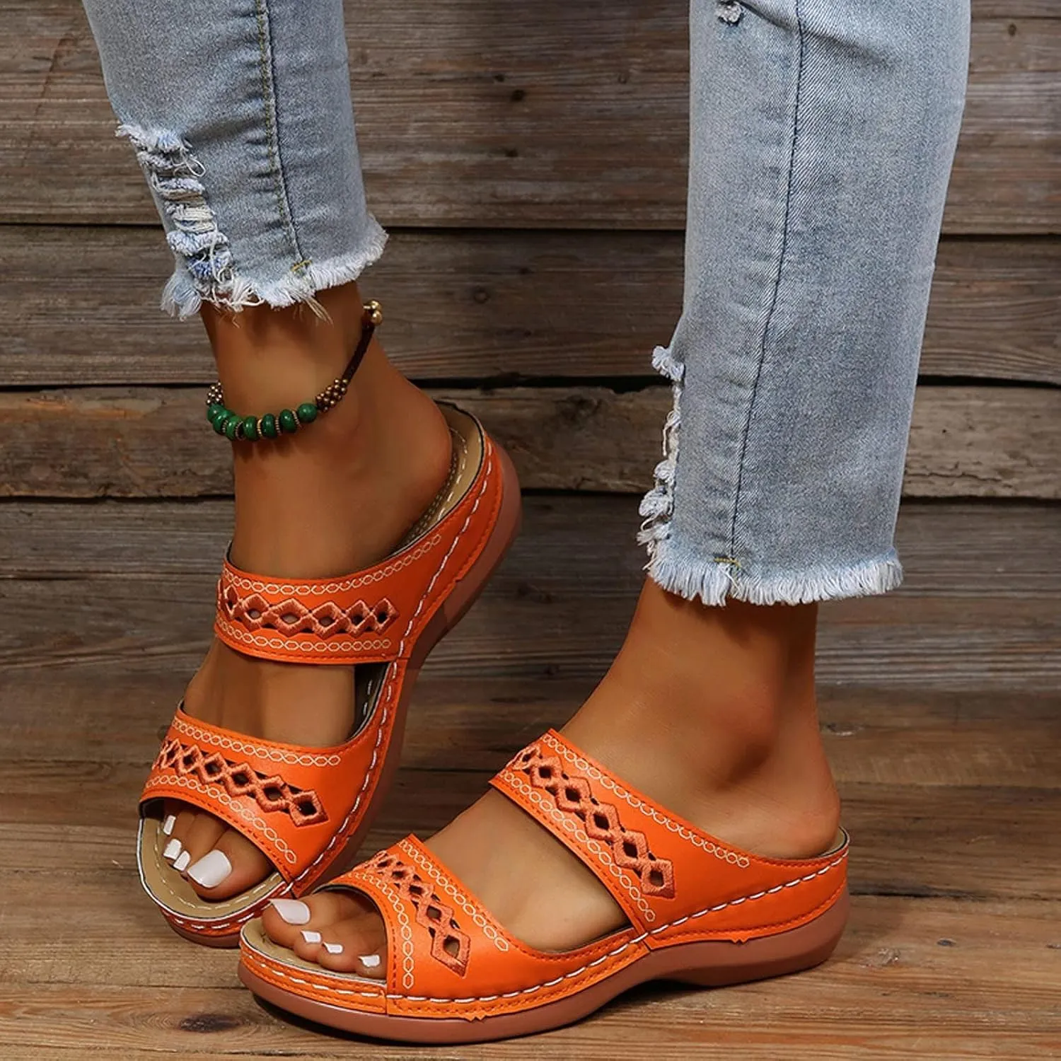 Womens Sandals Orthopedic Comfortable Arch Support Slip on Wedge Platform Slippers Dressy Summer Beach Casual Open Toe Strap Walking Outdoor Lightweight Shoes