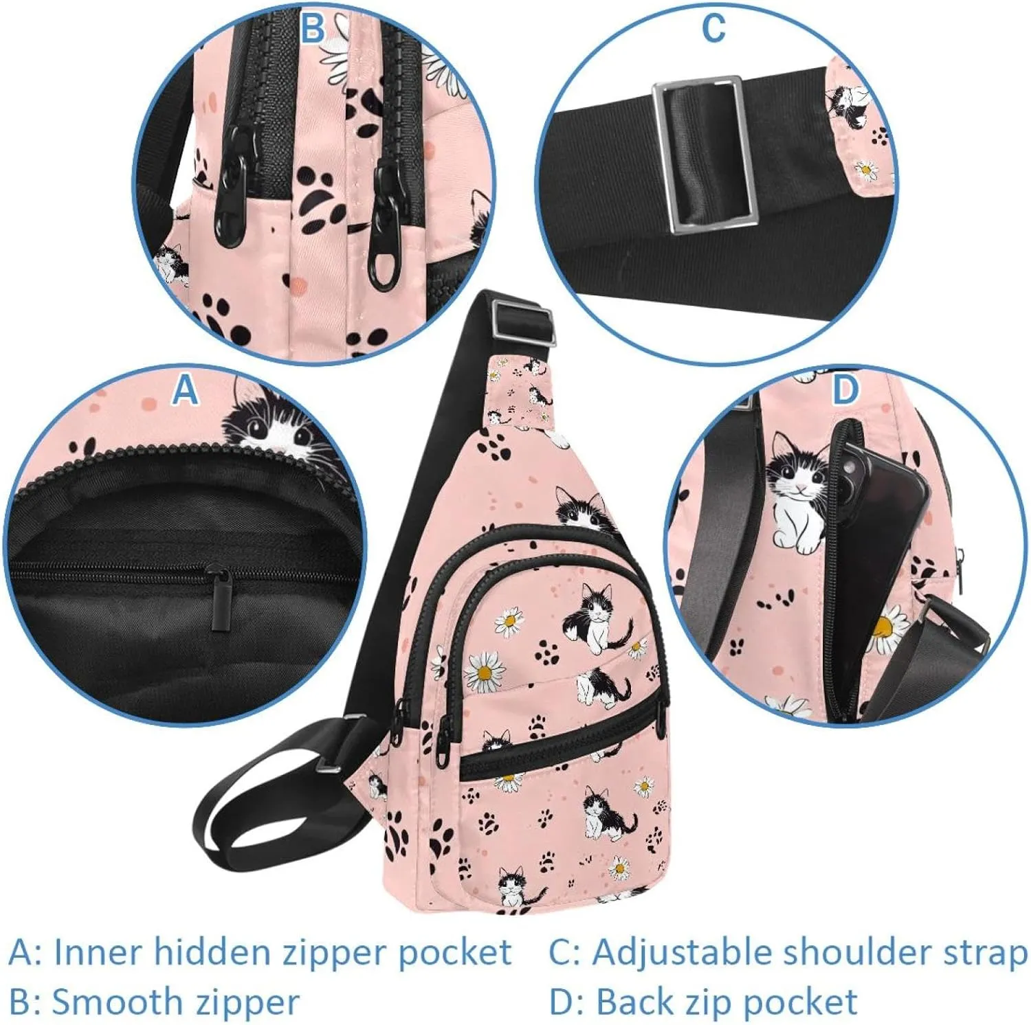 Women's Sling Backpack, foot prints and daisy flower (3)