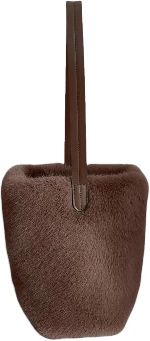 Women's Soft Plush Mini Bucket Armpit Bag Faux Fur Handbag Top Handle Tote