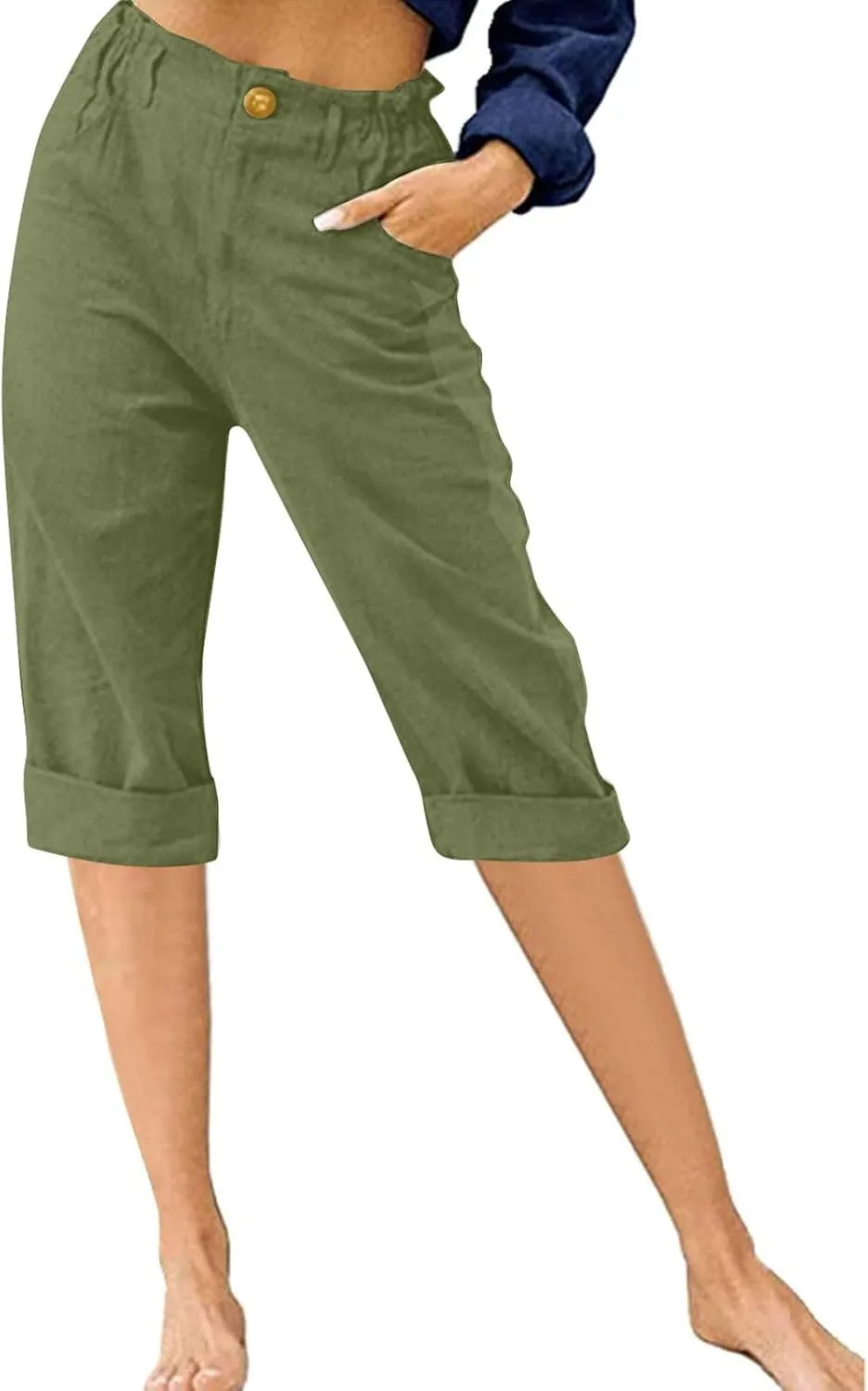 Women's Summer Capri Pants 2025 Trendy Cotton Linen Straight Leg Cropped Trousers High Waist Casual Pant with Pockets
