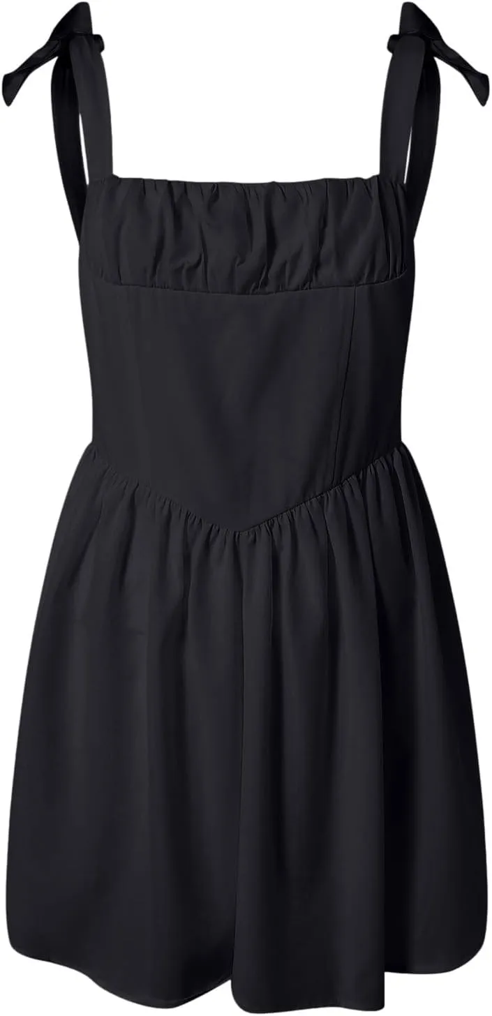 Women's Summer Casual Square Neck Dress Sleeveless High Waist A-line Midi Dresses