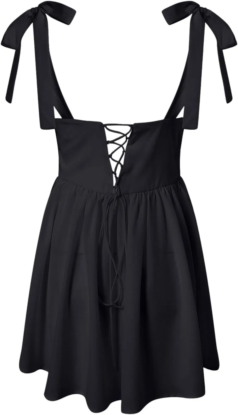 Women's Summer Casual Square Neck Dress Sleeveless High Waist A-line Midi Dresses
