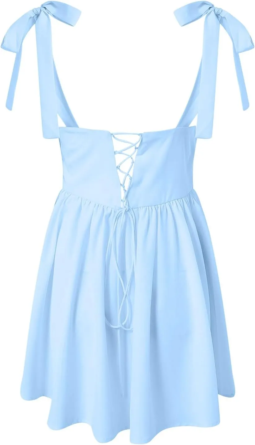 Women's Summer Casual Square Neck Dress Sleeveless High Waist A-line Midi Dresses
