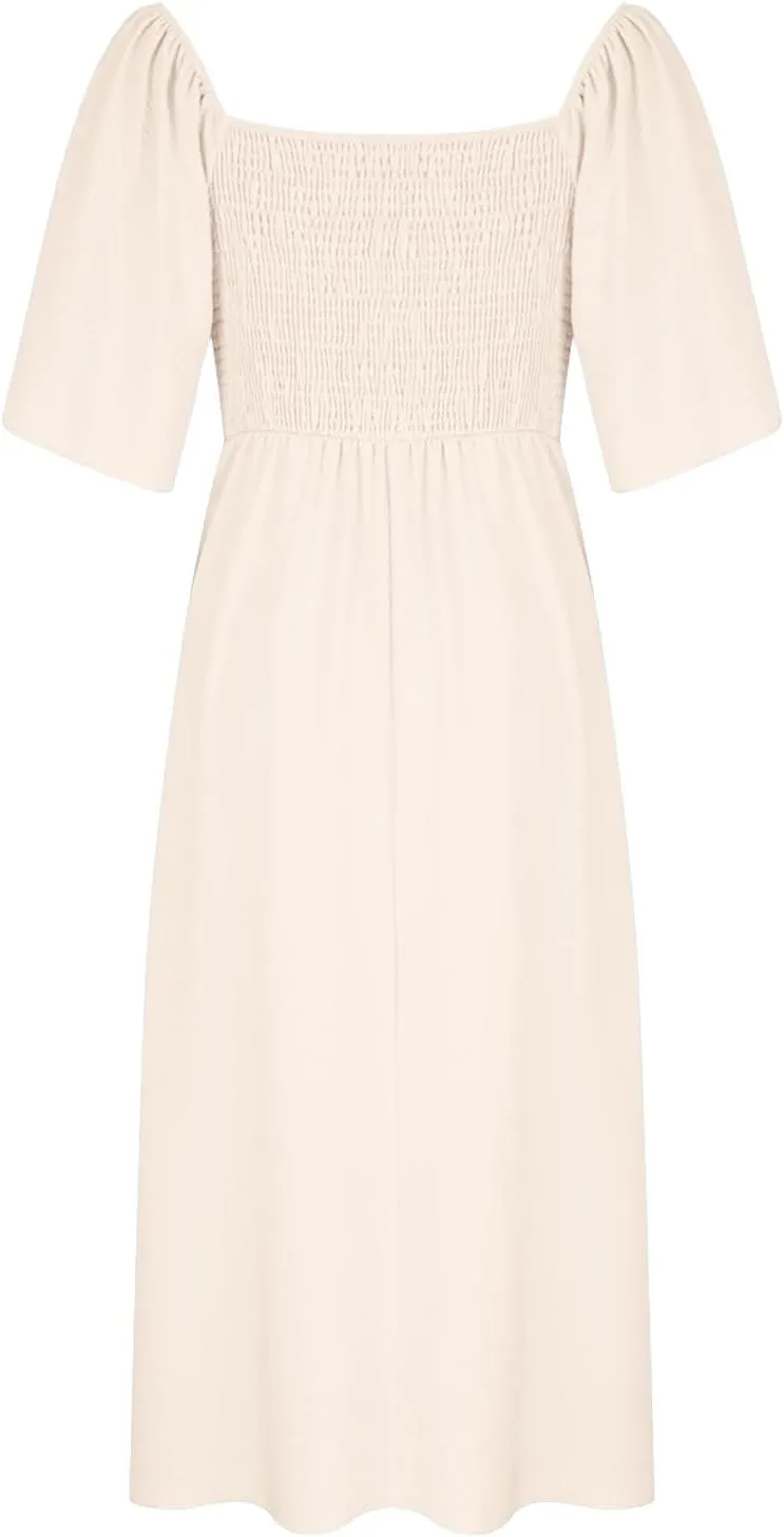 Women's Summer Long Dresses Casual Short Sleeve Flowy Swing Boho Dresses Deep V Neck Elegant Bow tie Beach Dress