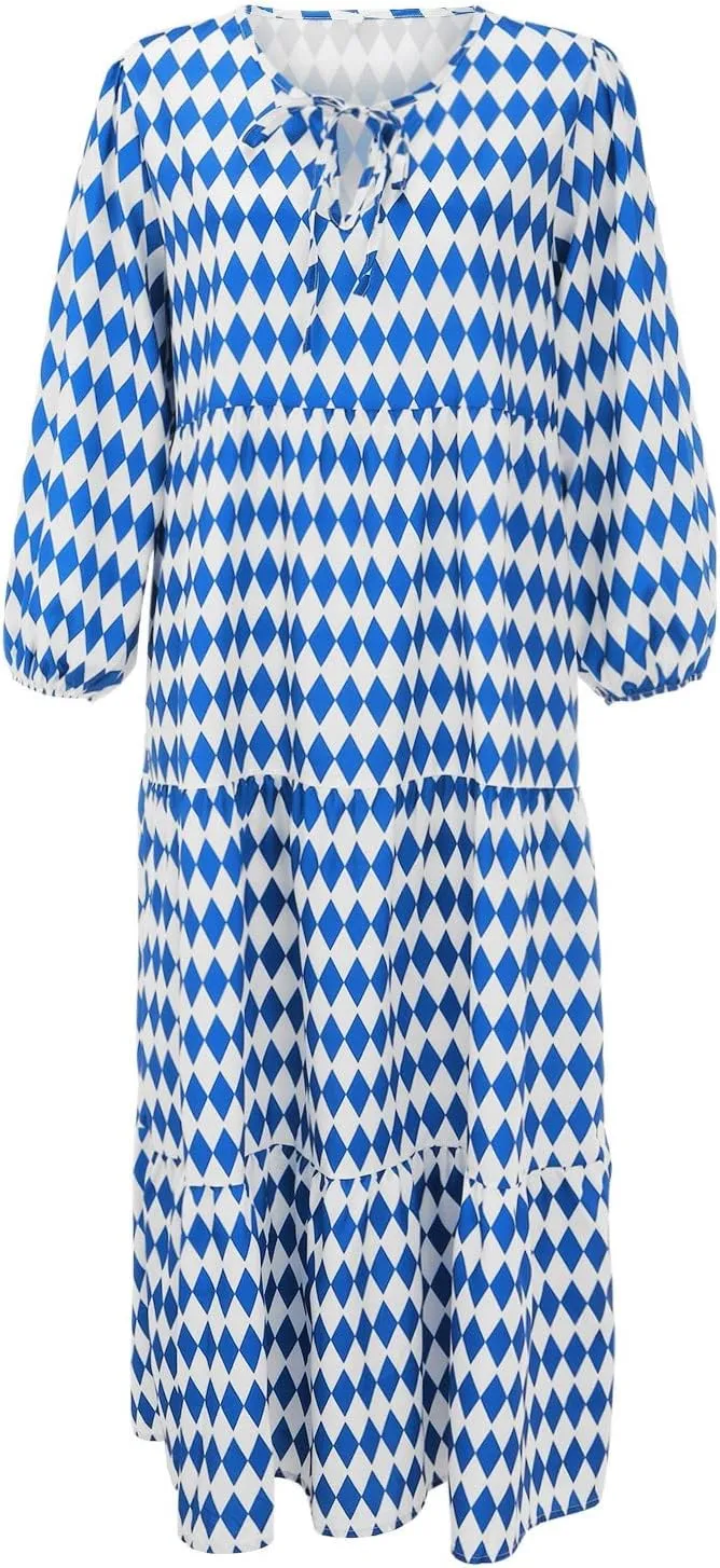 Womens Sundress Long Puff Sleeve V Neck Floral Beach Cover Ups Travel Vacation 2025 Summer Travel Vacation Outfits