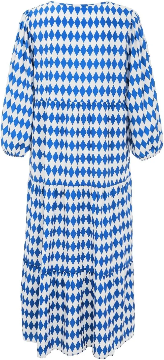 Womens Sundress Long Puff Sleeve V Neck Floral Beach Cover Ups Travel Vacation 2025 Summer Travel Vacation Outfits