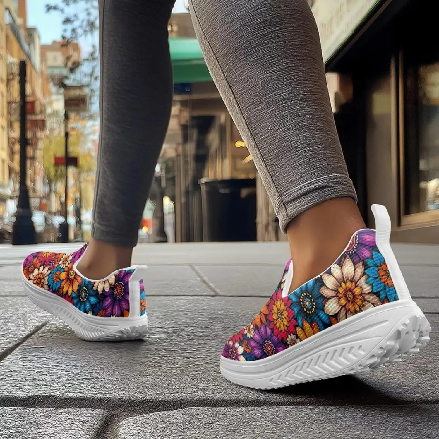 Womens Walking Shoes Breathable Mesh Platform Nursing Sneakers Casual Cozy Slip-Ons High Top Shoe Size 6-11 White Sole
