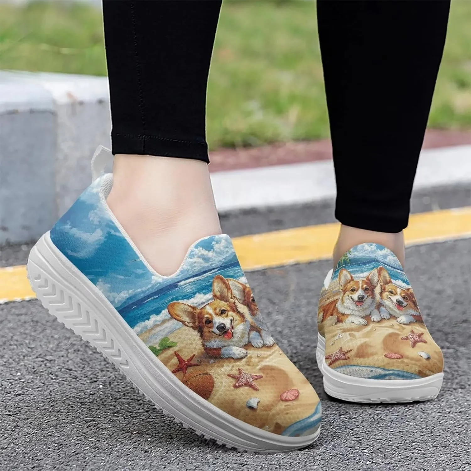 Womens Walking Shoes Breathable Mesh Platform Nursing Sneakers Casual Cozy Slip-Ons High Top Shoe Size 6-11 White Sole