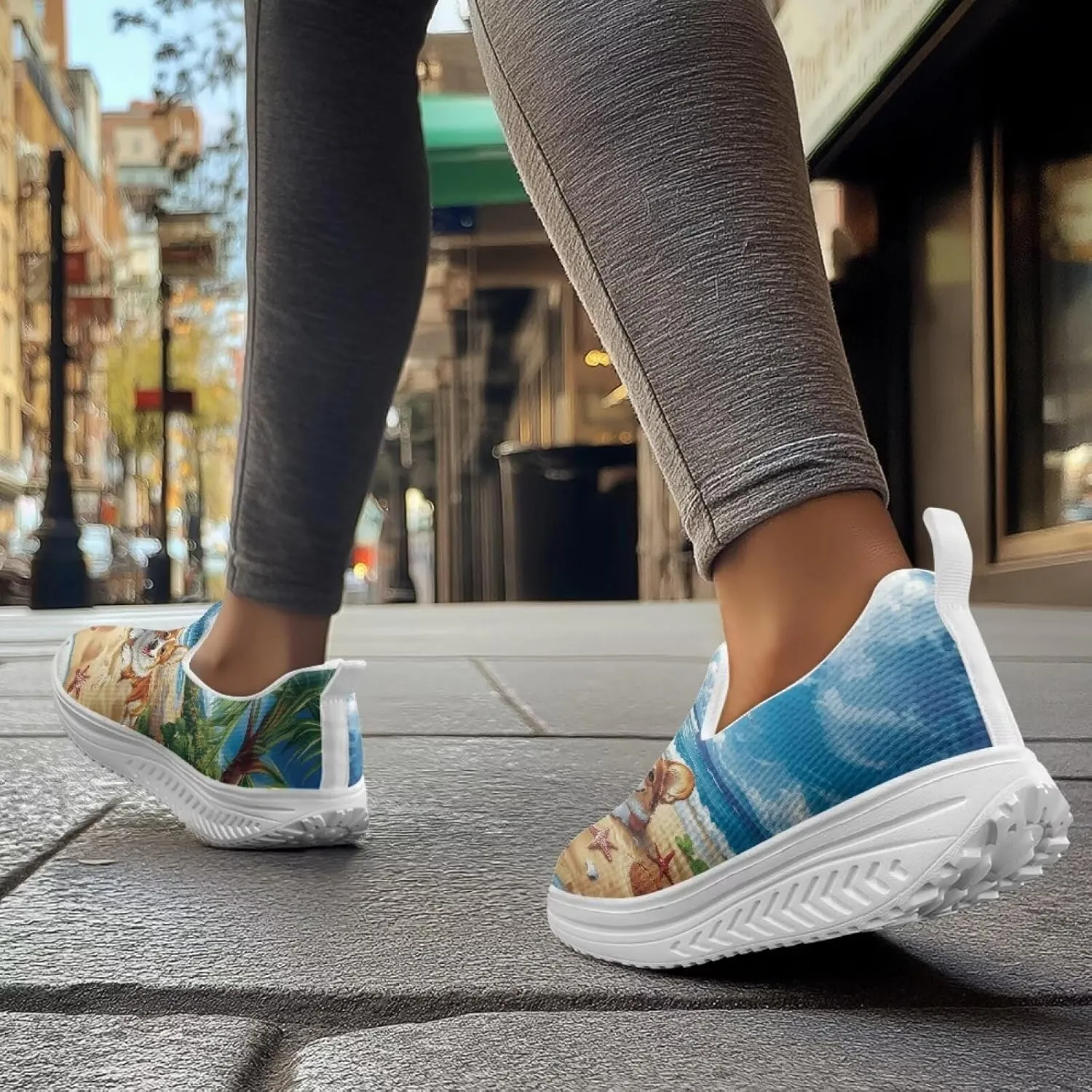 Womens Walking Shoes Breathable Mesh Platform Nursing Sneakers Casual Cozy Slip-Ons High Top Shoe Size 6-11 White Sole