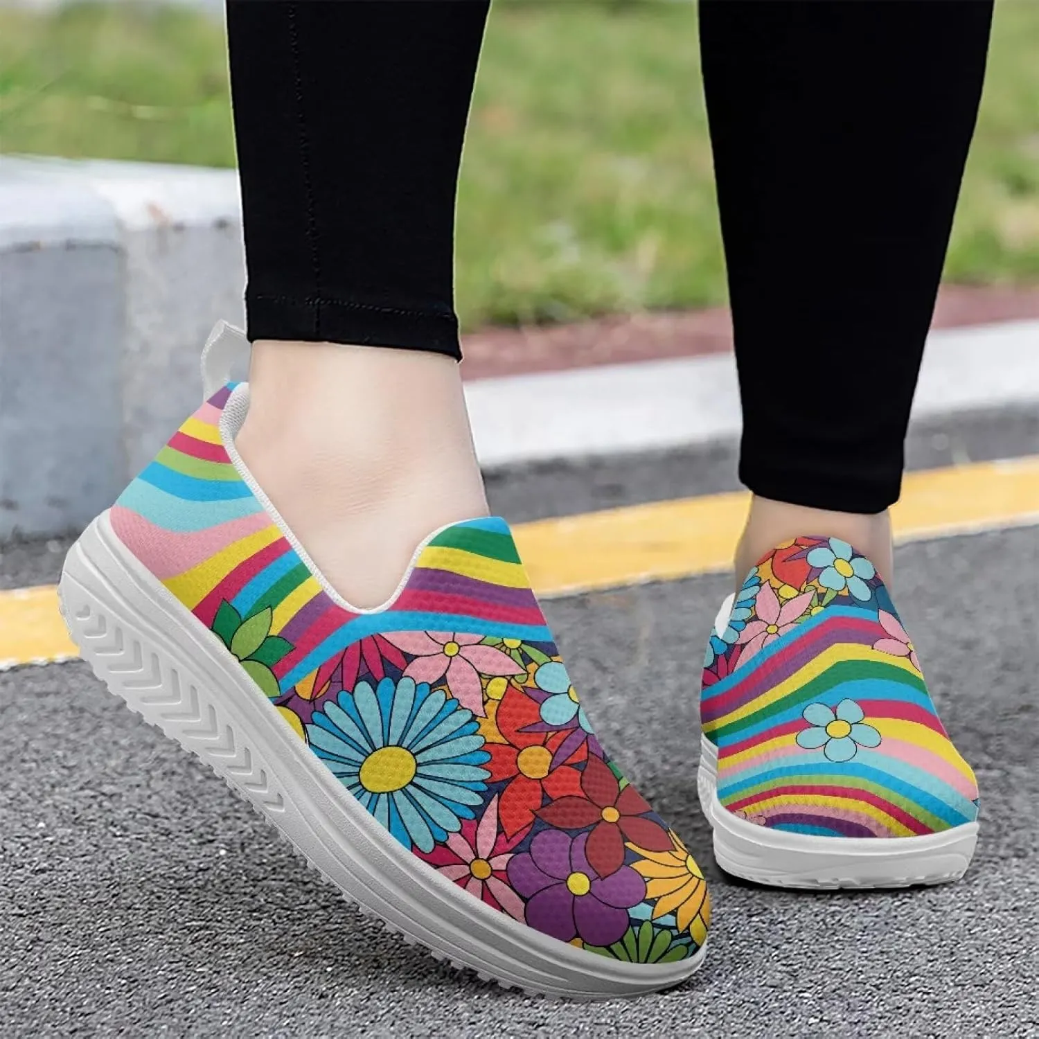 Womens Walking Shoes Breathable Mesh Platform Nursing Sneakers Casual Cozy Slip-Ons High Top Shoe Size 6-11 White Sole