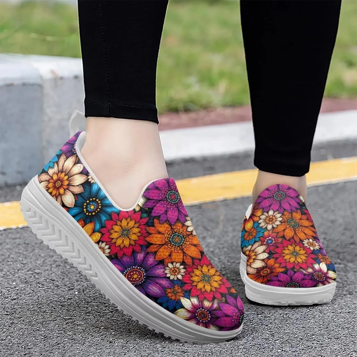 Womens Walking Shoes Breathable Mesh Platform Nursing Sneakers Casual Cozy Slip-Ons High Top Shoe Size 6-11 White Sole