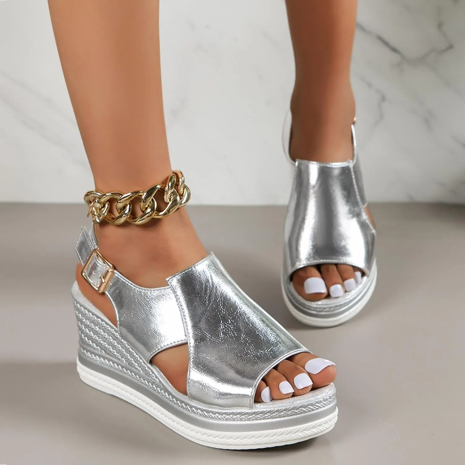 Womens Wedge Espadrille Sandals Wide Width Open Toe Shoes Comfortable Slingback Heels Dressy 2025 Summer Casual Platform Wedges Footwear Beach Walking Shoe with Adjustable Ankle Strap
