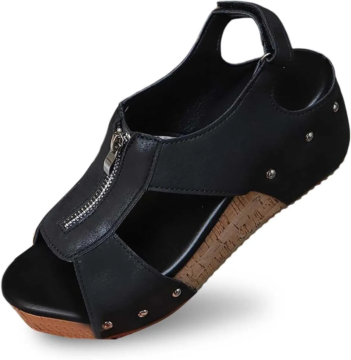 Womens Wedge Sandals Arch Support Comfortable Open-Toe Cork Casual & Dressy Summer Shoes Casual Beach Walking Strappy Platform Heels