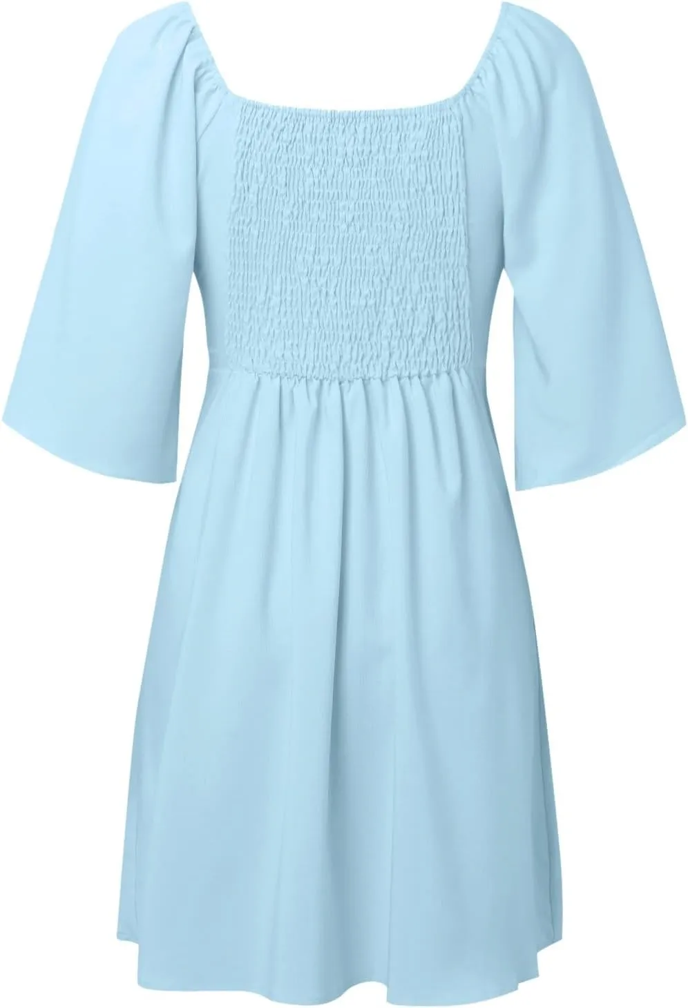 Women's Wrap V Neck Short Flared Sleeve Wedding Guest Dress Smocked Elastic Waist Tiered Belted Ruffle Hem Mini Dress