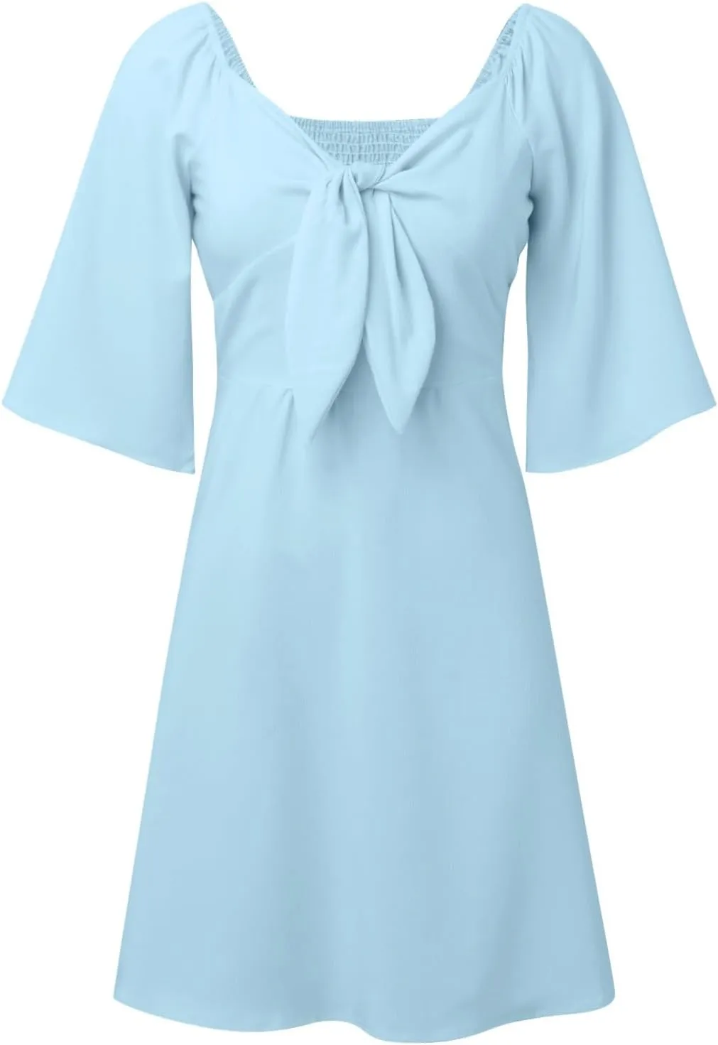 Women's Wrap V Neck Short Flared Sleeve Wedding Guest Dress Smocked Elastic Waist Tiered Belted Ruffle Hem Mini Dress