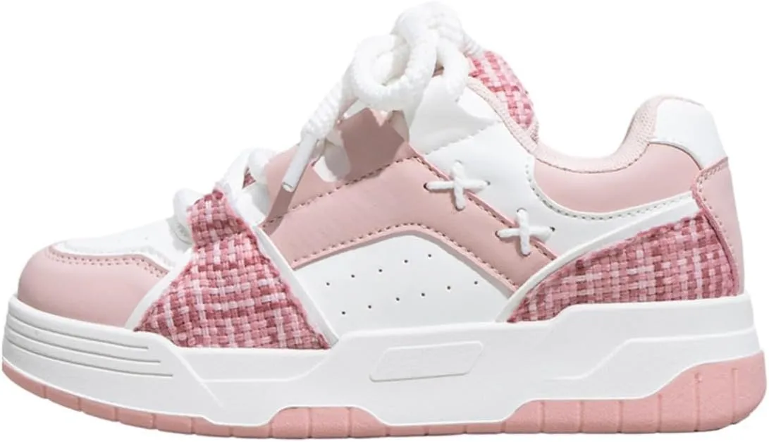 Y2K Retro Platform Sneakers for Women Low Top Lace Up Casual Skate Shoes Thick Sole Flat Athletic Trainers for Autumn Walking Daily Streetwear