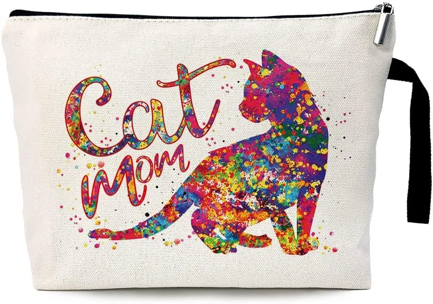 ZHANTUONE Cat Mom Funny Cosmetic Bag, for Travel Toiletry Zipper Storage Pouch Makeup Bag, Gifts for Cat Lovers Mom, Birthday Gifts for Daughters Sisters Friends Coworker