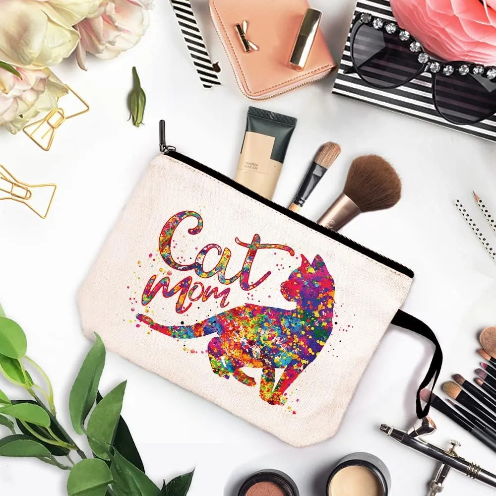 ZHANTUONE Cat Mom Funny Cosmetic Bag, for Travel Toiletry Zipper Storage Pouch Makeup Bag, Gifts for Cat Lovers Mom, Birthday Gifts for Daughters Sisters Friends Coworker