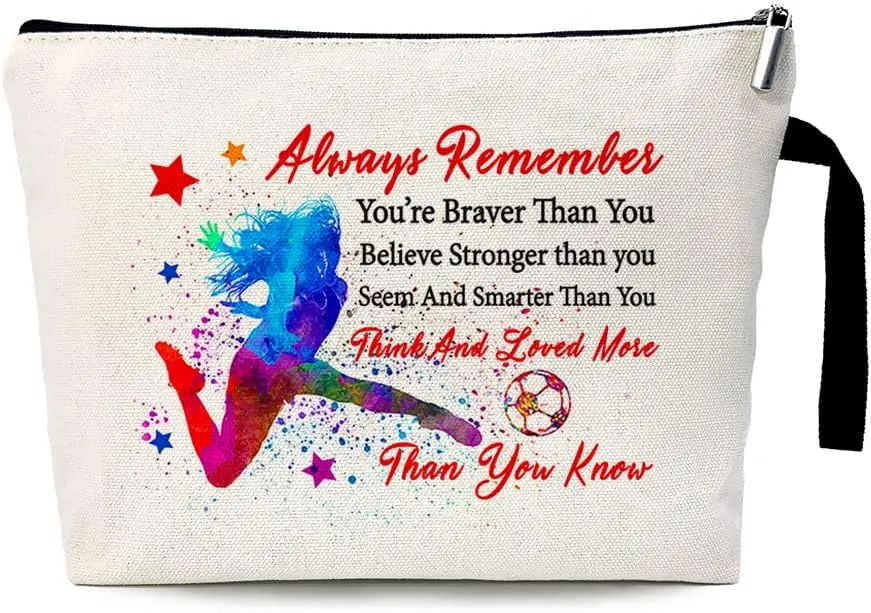 ZHANTUONE Woman Soccer Player Funny Cosmetic Bag, for Travel Toiletry Zipper Storage Pouch Makeup Bag, Gifts for Football Lover, Woman Soccer Player Gifts